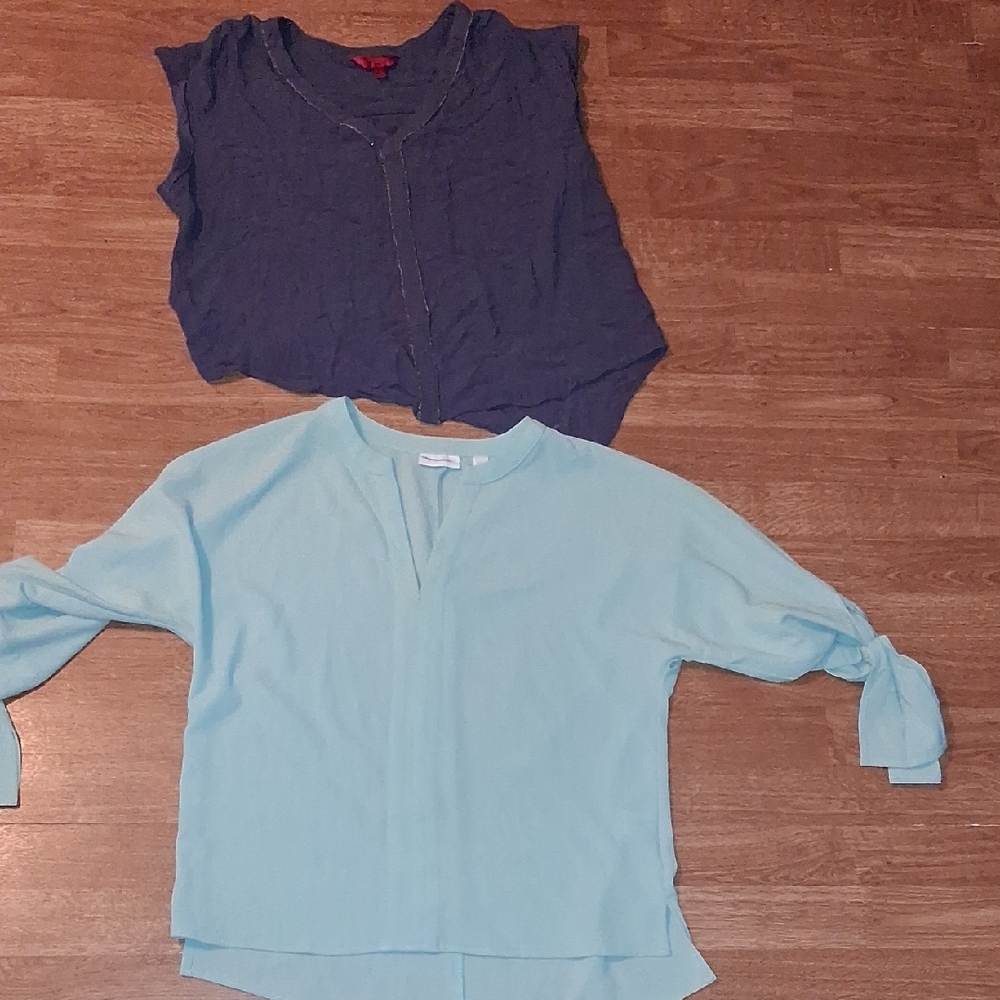 Blue J Lo Crop & Light Blue Tie Sleeve Blouses